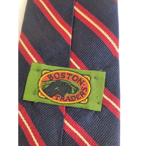 Boston Trader Neck Tie Red Navy Blue Striped English Regimentals Classic 90s - Picture 2 of 4